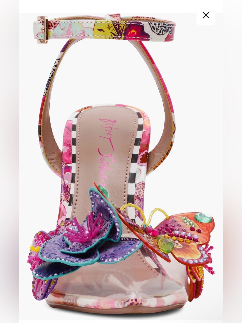 NIB Betsey Johnson Pink Floral Applique Ankle-Strap Heel with Purple Accents - Picture 4 of 6
